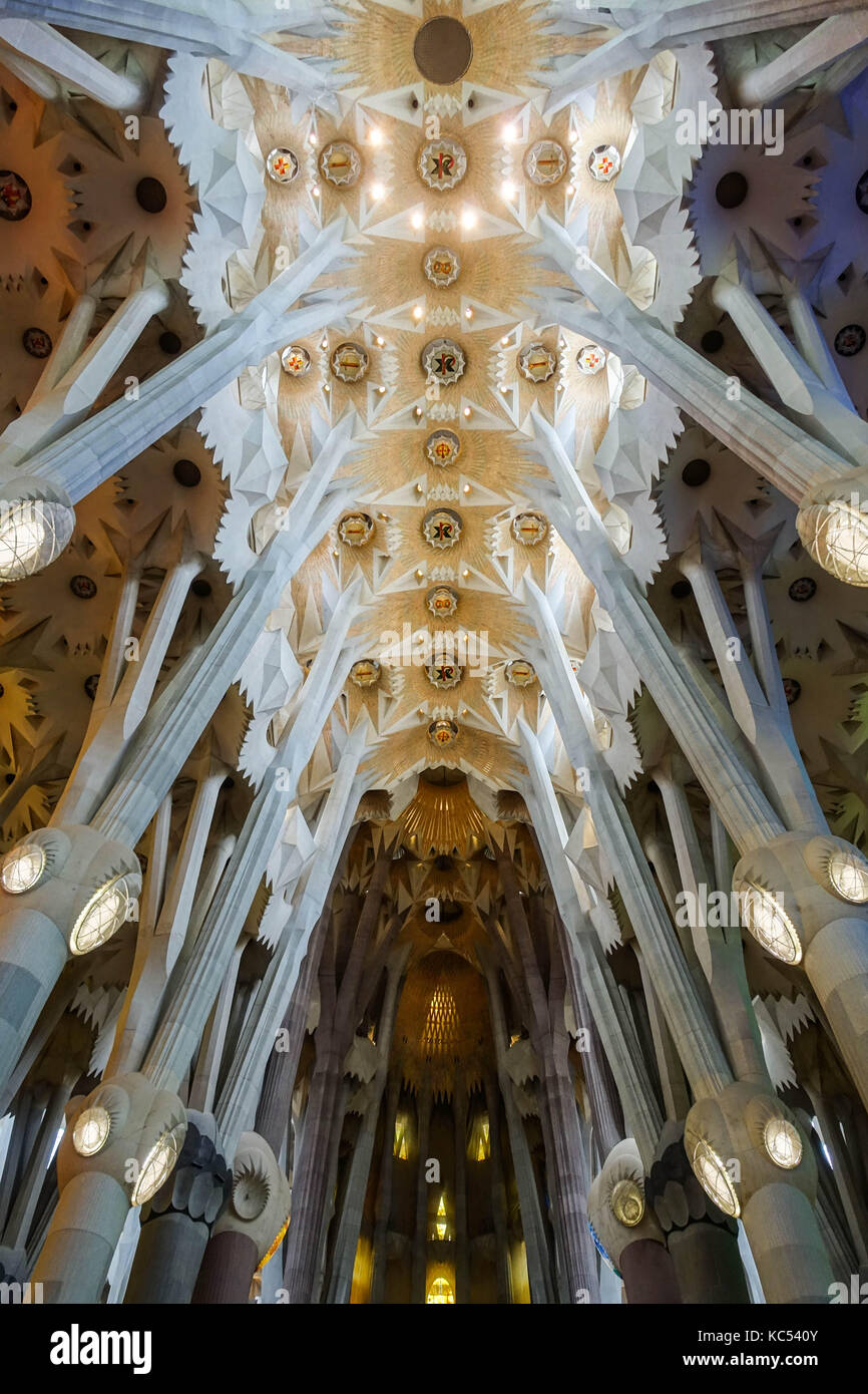 Interno della Sagrada Familia. Barcellona, Catalogna, Spagna Foto Stock