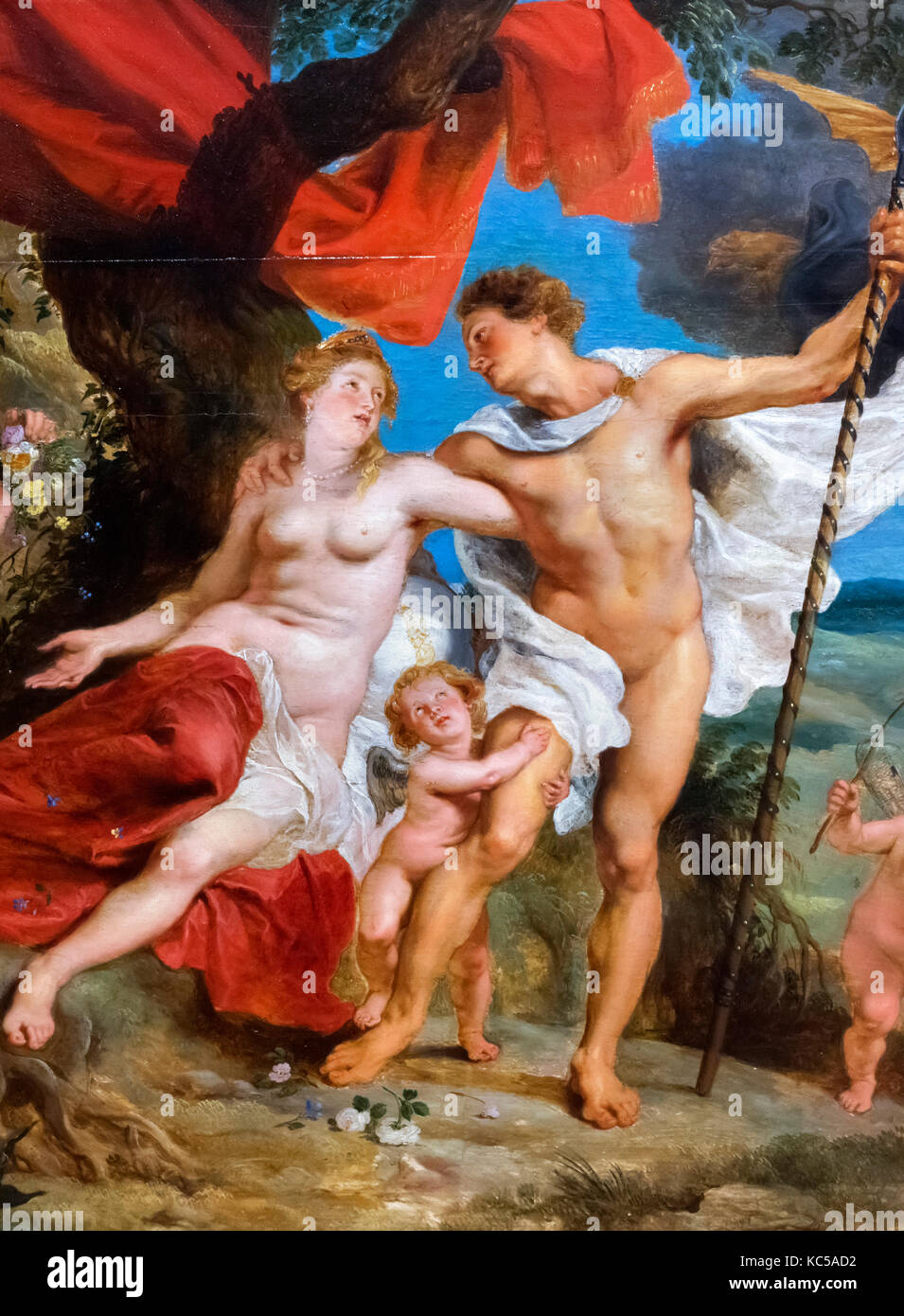 Venere e Adone da Frans Wouters (1612-1659), olio su tela, c.1645. Dettaglio di un dipinto di grandi dimensioni, KC5Aggiungi. Foto Stock