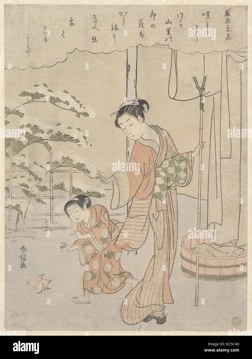 百人一首 藤原元真, poesia di Fujiwara no Motozane (ca. 860) dalla serie Thirty-Six poeti, Suzuki Harunobu, ca. 1768 Foto Stock