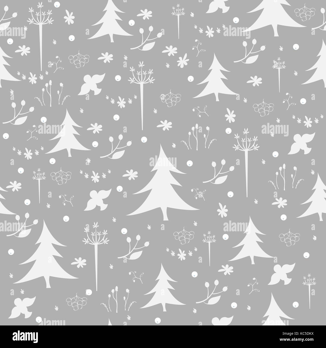 Seamless inverno/Merry Christmas pattern con abete rosso, abete, bacche, uccelli, rowan. illustrazione vettoriale. Illustrazione Vettoriale