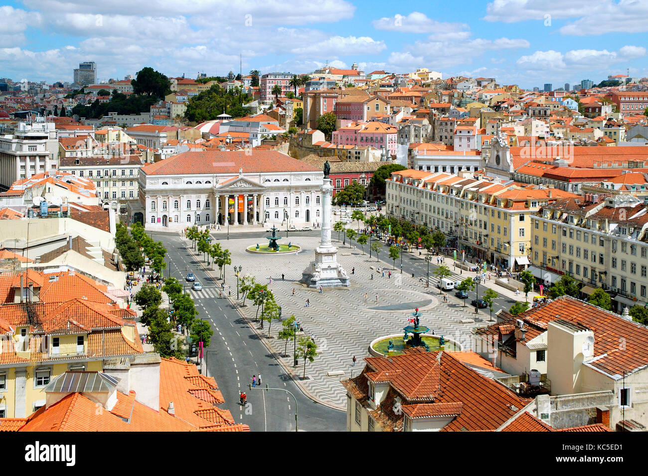 Piazza Rossio o Praça Dom Pedro IV, nel cuore del centro storico di Lisbona, Portogallo Foto Stock