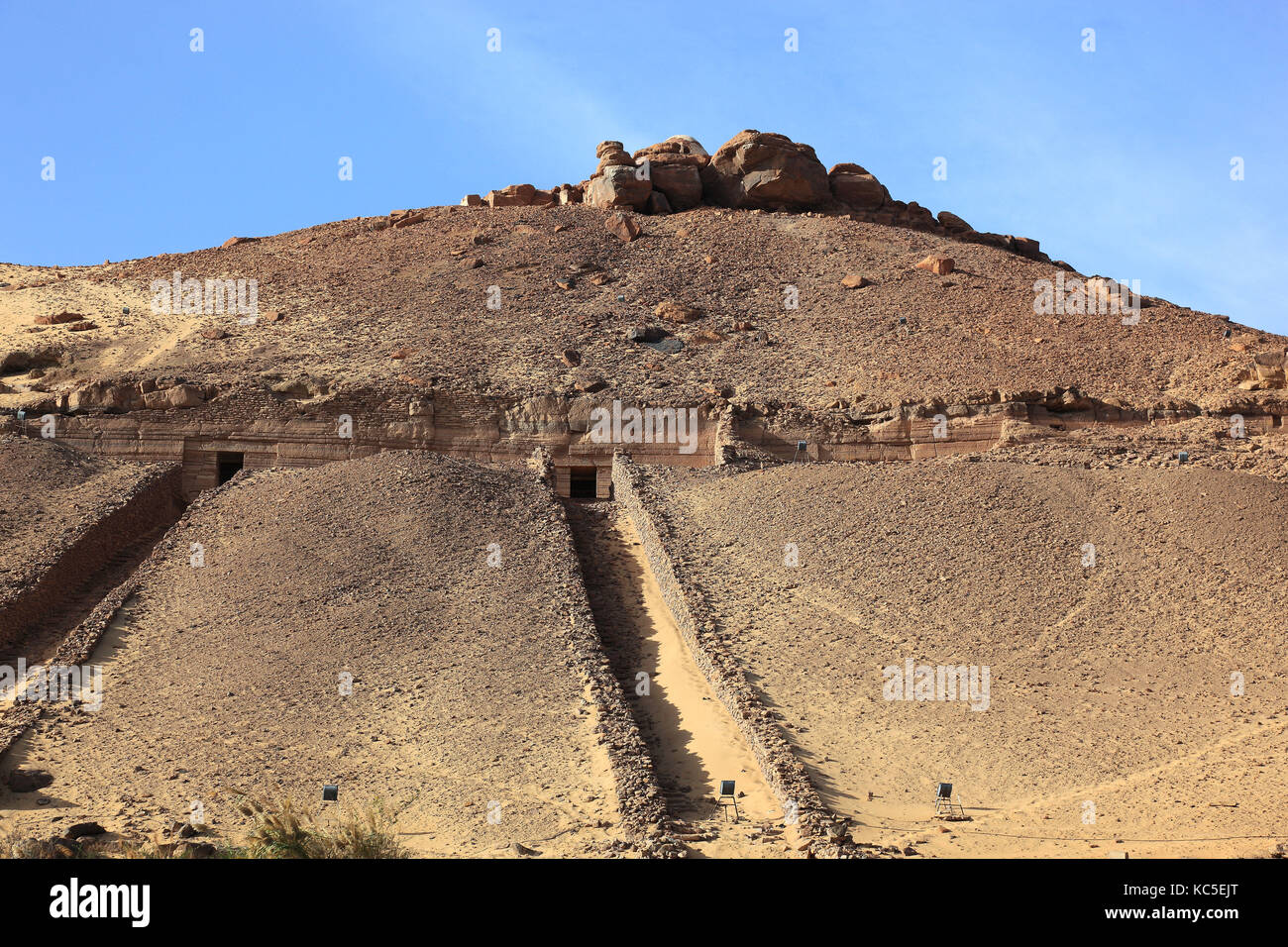 Paesaggio lungo il Nilo tra Assuan e nubian villaggi, Isola Elefantina, Alto Egitto, Africa Foto Stock
