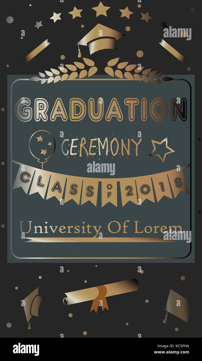 Cerimonia di laurea annuncio. ricco stile dorato con golden glitter elementi. Congratulazioni laureati. Illustrazione Vettoriale