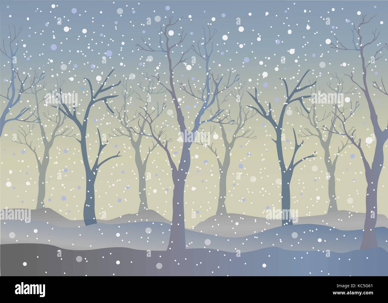 Inverno alberi sfondo. paesaggio invernale con alberi, neve. neve nella foresta. illustrazione vettoriale. stagione la natura. vacanze inverno Illustrazione Vettoriale