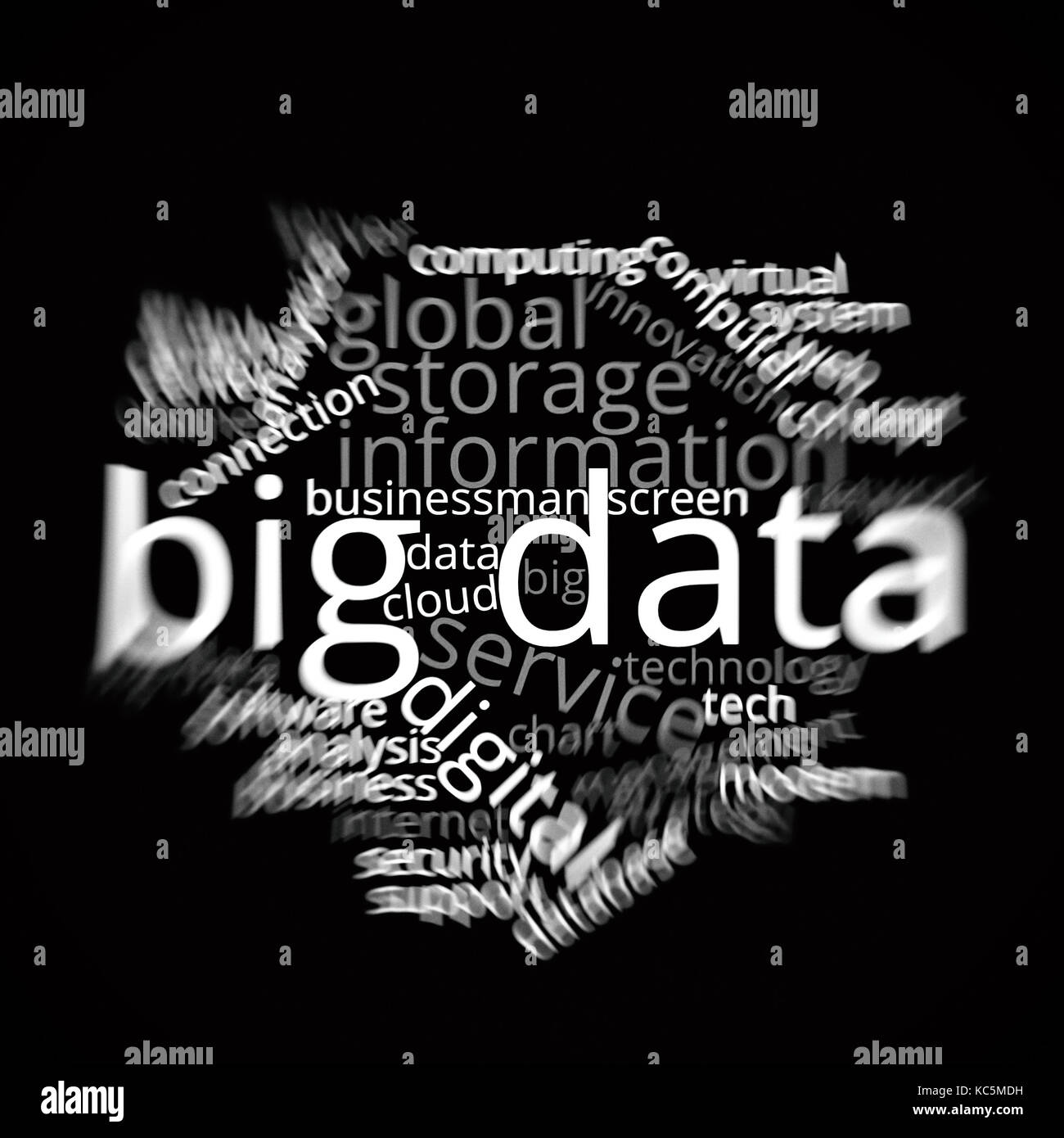 Grande parola dati cloud utilizzando computer e basato su tecnologia di temi e idee Foto Stock