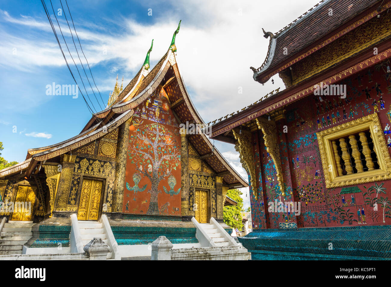 Arte di Wat Xieng Thong, un tempio buddista a Luang Prabang, Laos Foto Stock