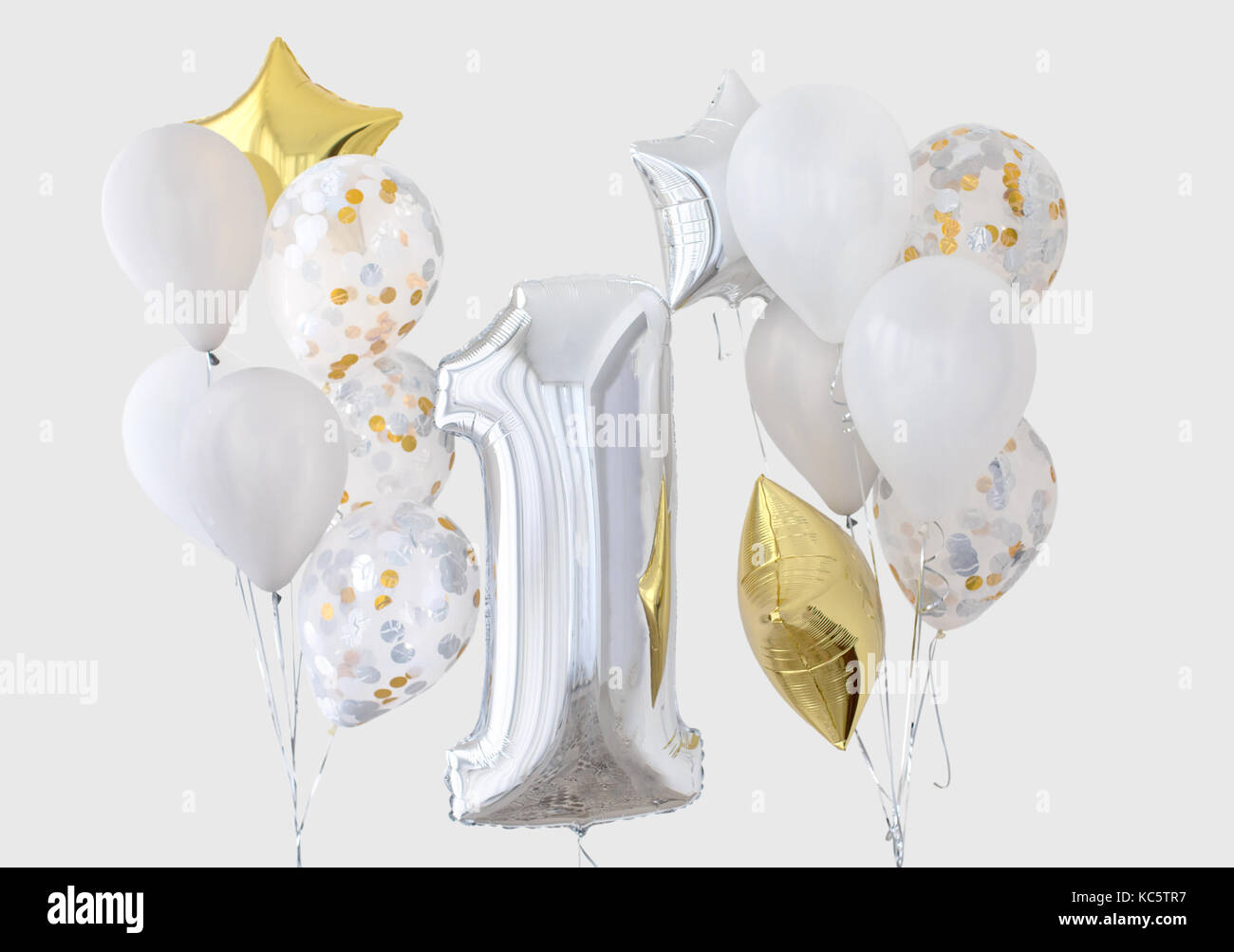 Decorazione per 1 anni compleanno, anniversario su sfondo bianco Foto Stock