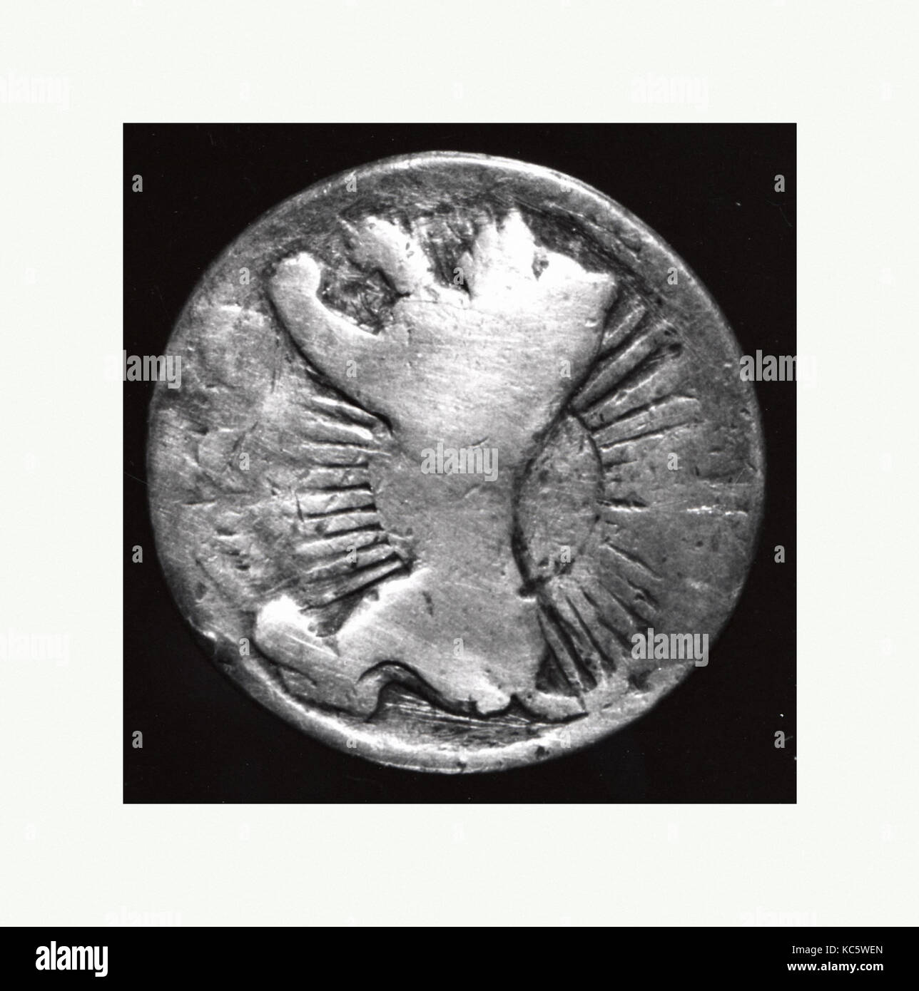 Coin, datata A.H. 1027/ A.D. 1618, attribuito a India, argento, D. 1/8 in. (0,2 cm), monete, recanti segni dello zodiaco, la moneta Foto Stock