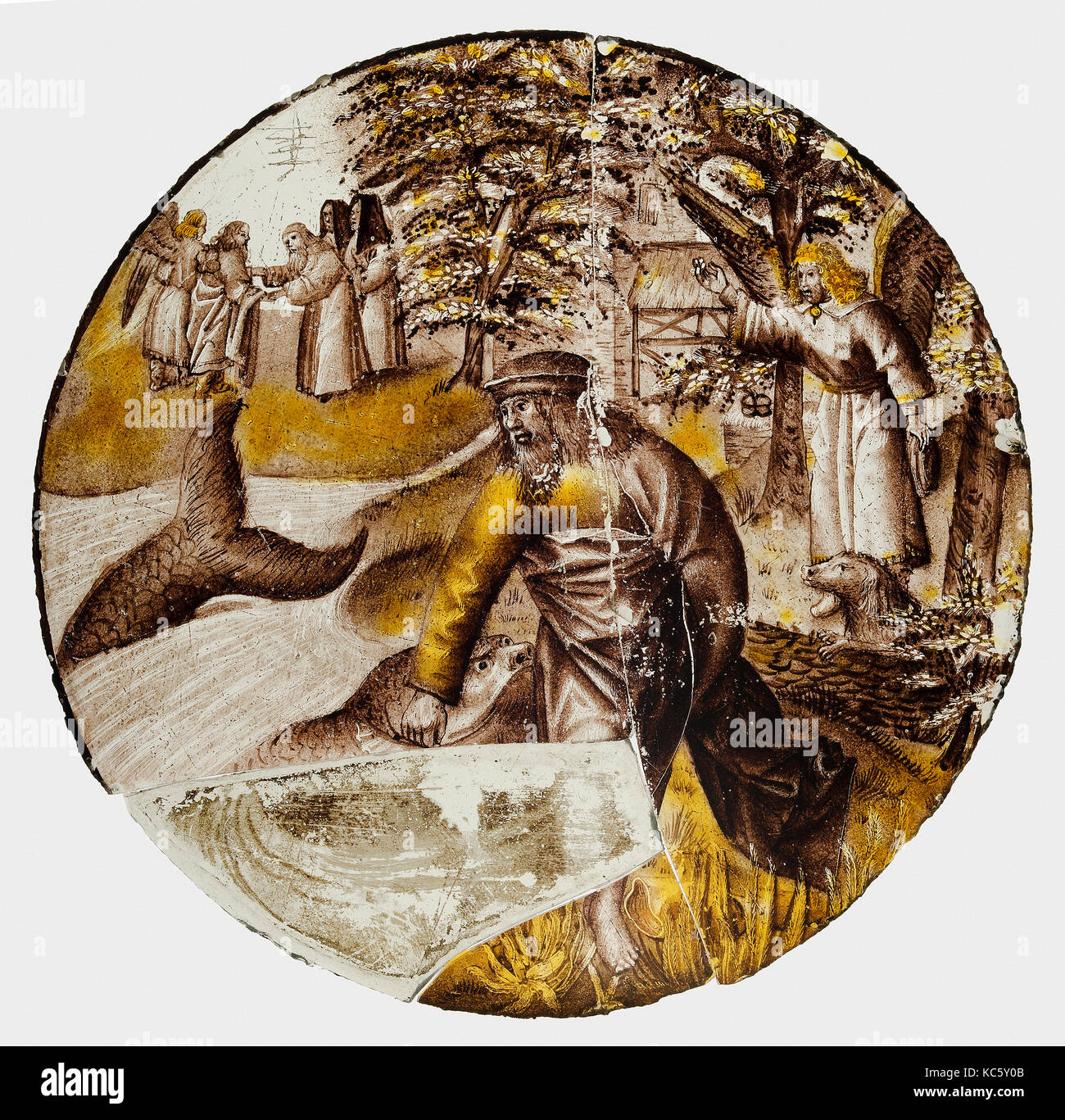 Roundel con Tobias disegno il pesce dall'acqua, 1500-1510 Foto Stock