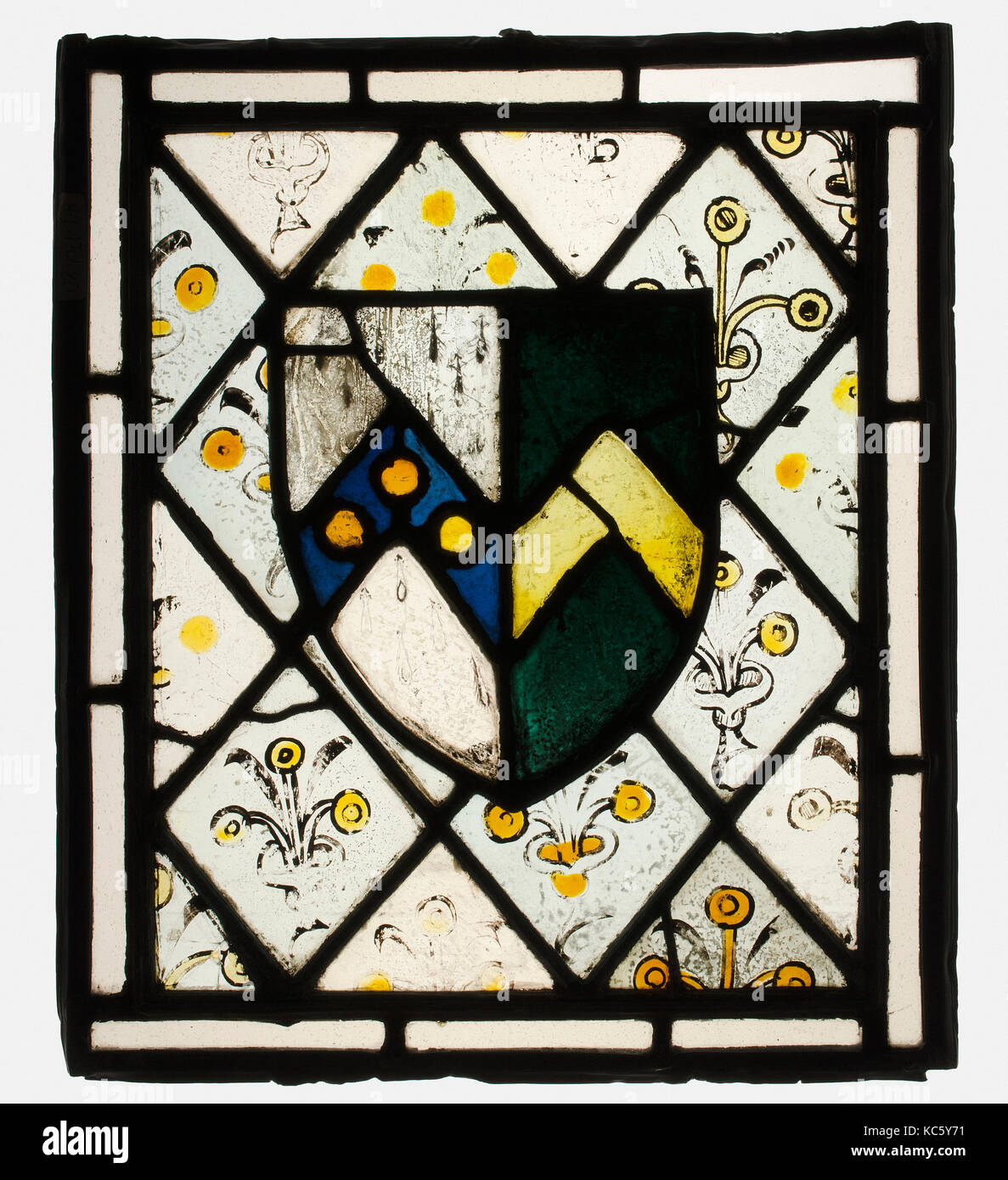 Il vetro macchiato pannello con scudo araldico di Johnson, ca. 1500 Foto Stock