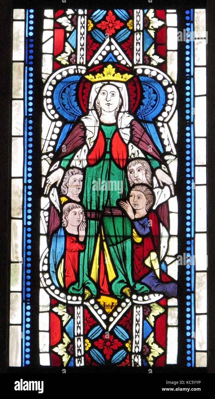 Madonna della Misericordia, 1340-50, realizzato in Carinzia, Austria, austriaca, Pot-metallo e vetro incolore con vernice vetrosa, 35 1/2 x 13 Foto Stock