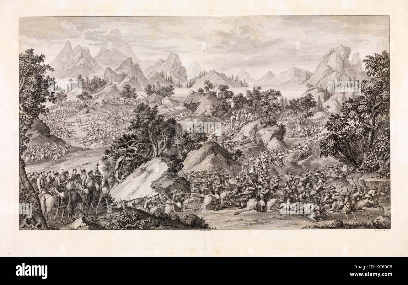 Disegni e stampe, stampa, la battaglia di Qoš-qulaq, le conquiste dell'Imperatore della Cina Foto Stock