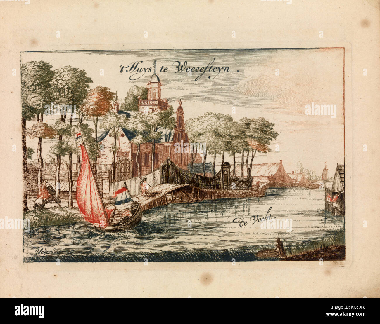Disegni e Stampe, libro di stampe ornamento e architettura, ' 't Huys Weeresteyn dal fiume Vecht' in: Tooneel Der Voornaamste Foto Stock