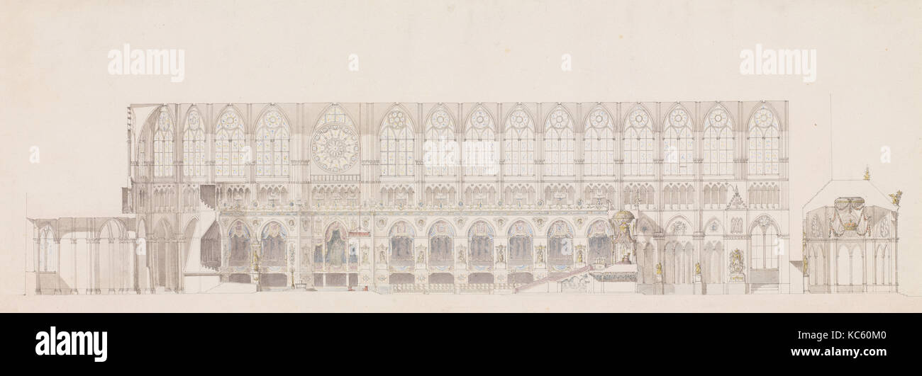 Sezione trasversale della navata della cattedrale di Reims, Charles Percier, n.d Foto Stock