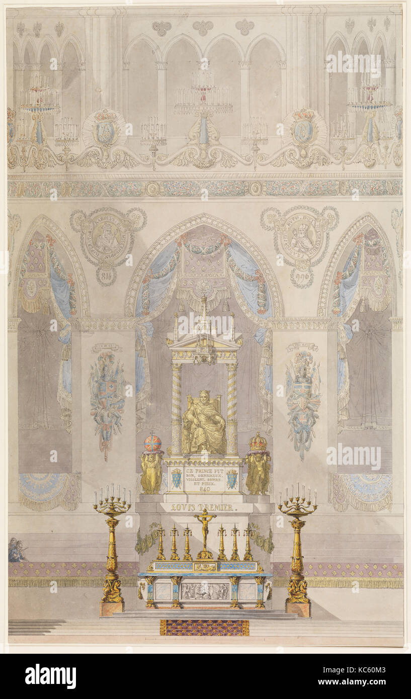 Elevazione di altare con statua di Luigi I, Cattedrale di Reims, Charles Percier, n.d Foto Stock