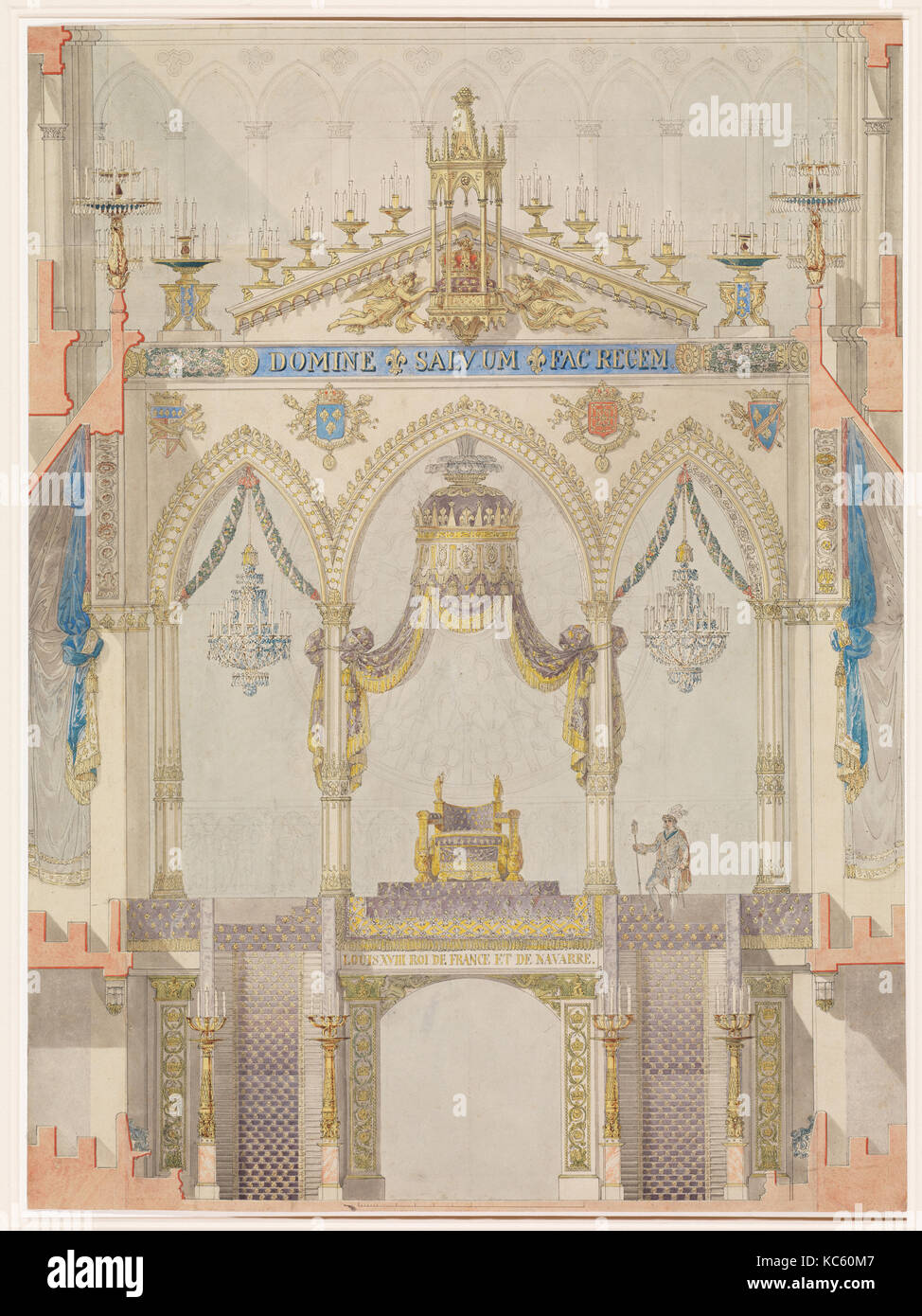 Elevazione di Rood schermo con Trono di Luigi XVIII, Cattedrale di Reims, Charles Percier, n.d Foto Stock