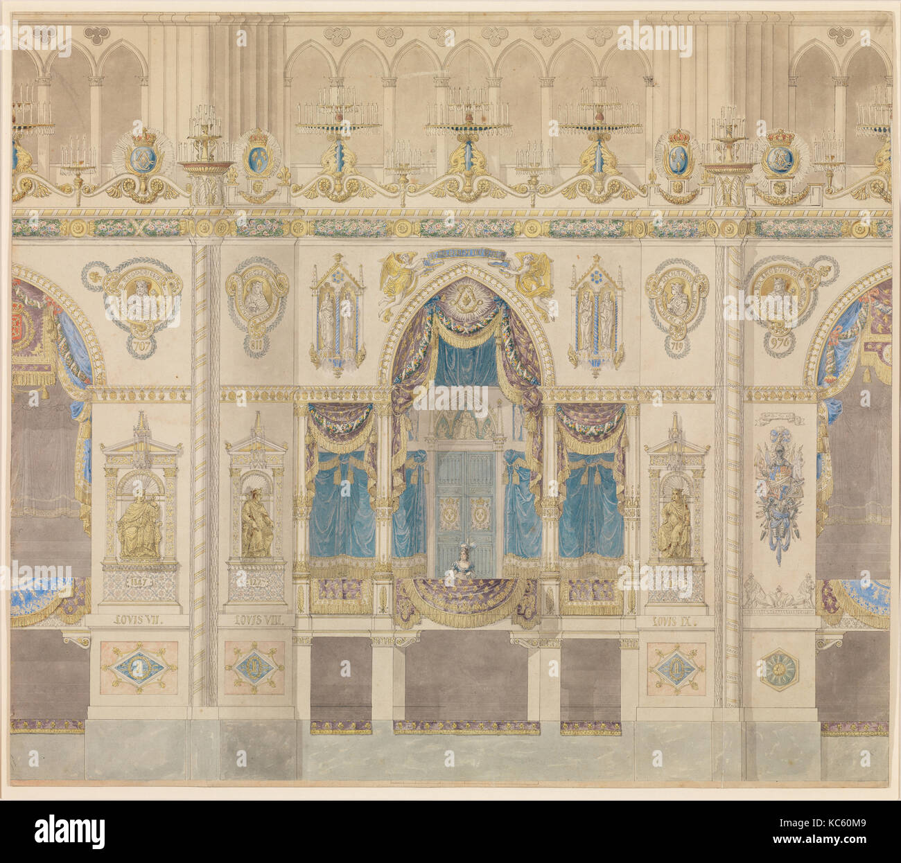 Elevazione del Royal Box per l' Incoronazione di Luigi XVIII, Cattedrale di Reims, Charles Percier, n.d Foto Stock
