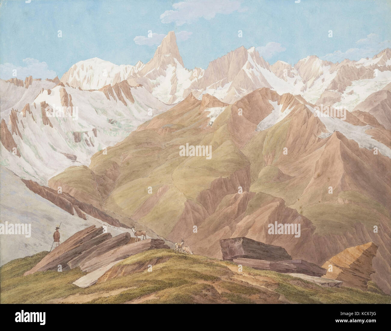 Vista del massiccio del Monte Bianco vicino al 'Petit Jorasse, Grand Jorasse, le Géant" con il "Ghiacciai des Périades et Jorasse Foto Stock