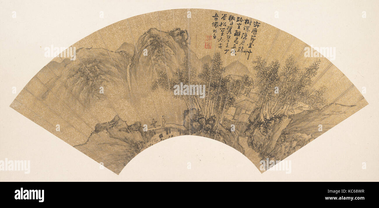 明 謝時臣 隱居圖 扇面, il paesaggio con la figura, Xie Shichen Foto Stock