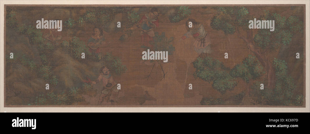 La pittura di paesaggio di figura nella zona boschiva, artista non identificato Foto Stock