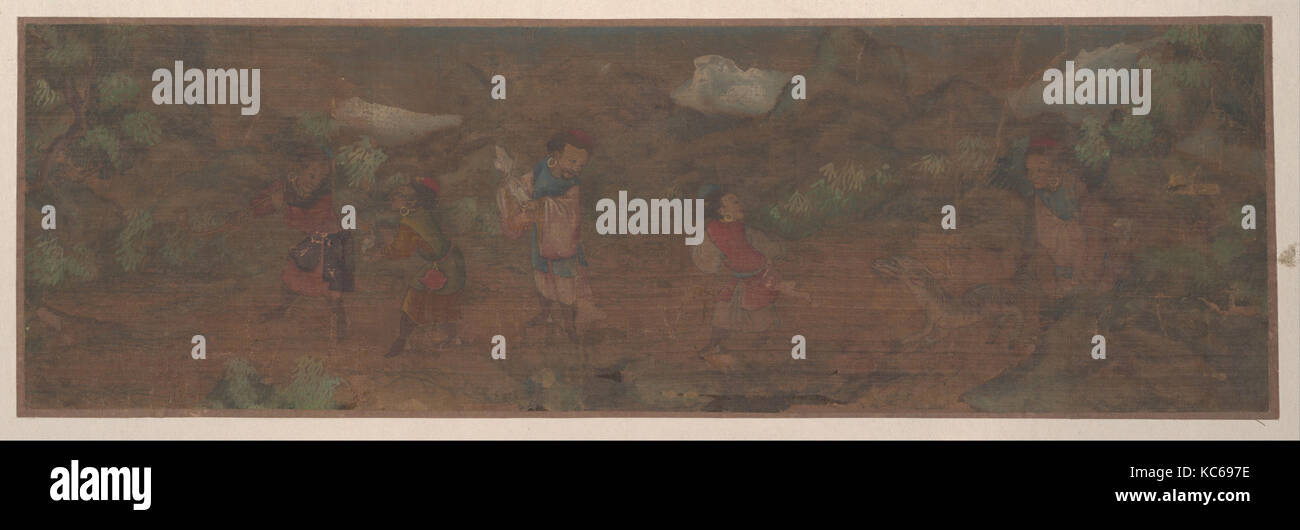 La pittura di paesaggio di figura nella zona boschiva, artista non identificato Foto Stock