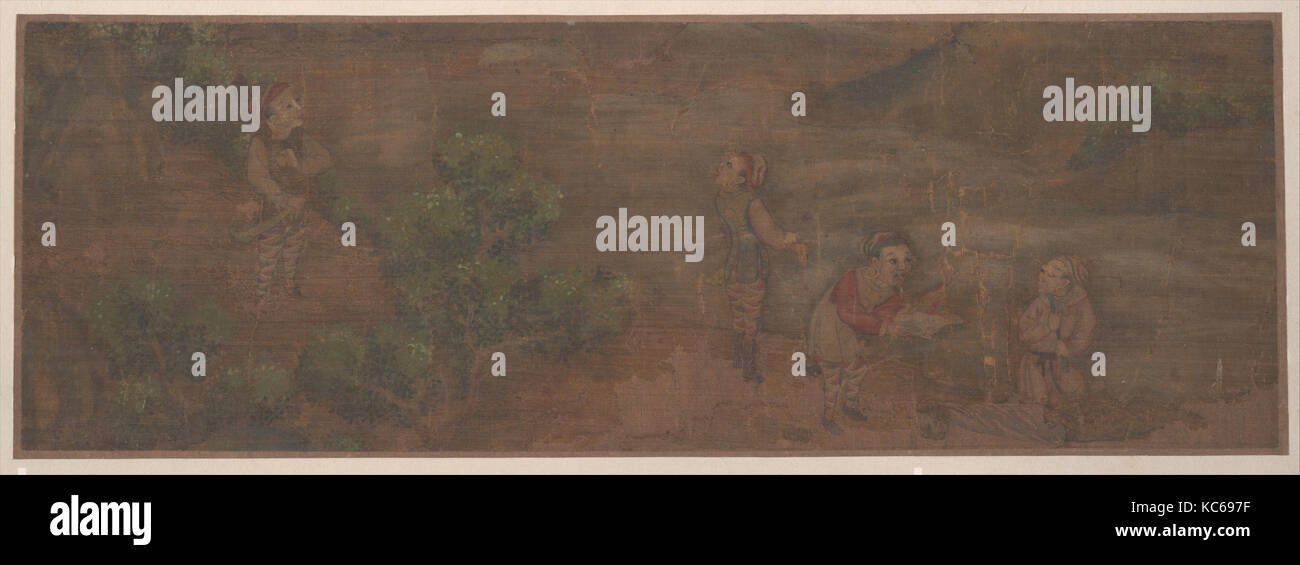 La pittura di paesaggio di figura nella zona boschiva, artista non identificato Foto Stock