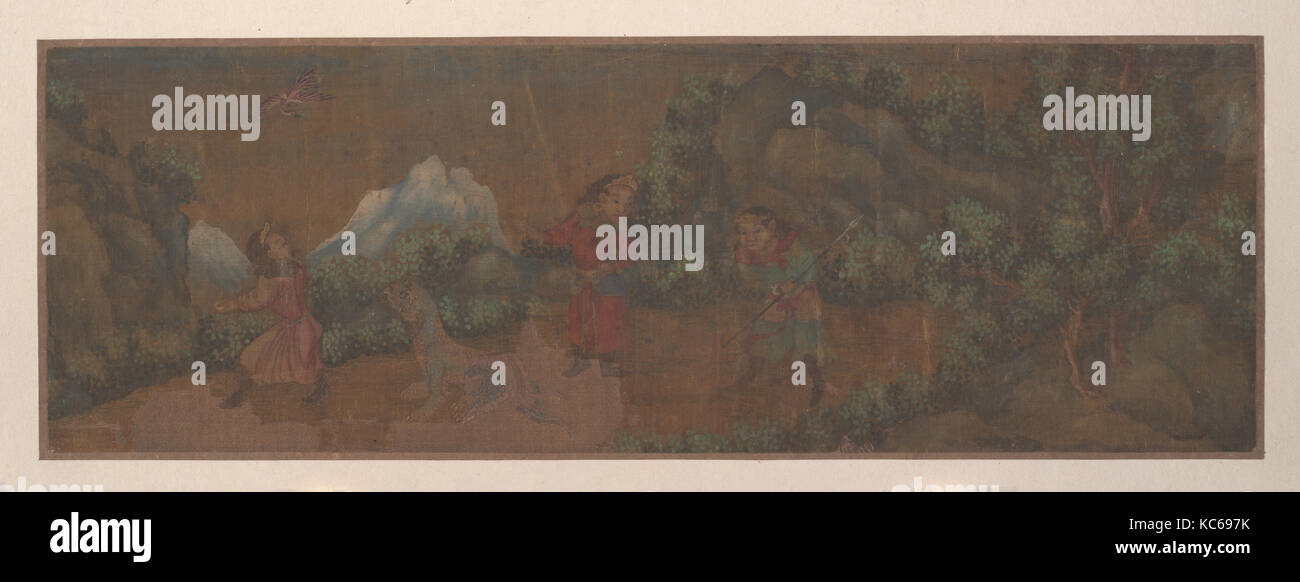 La pittura di paesaggio di figura nella zona boschiva, artista non identificato Foto Stock