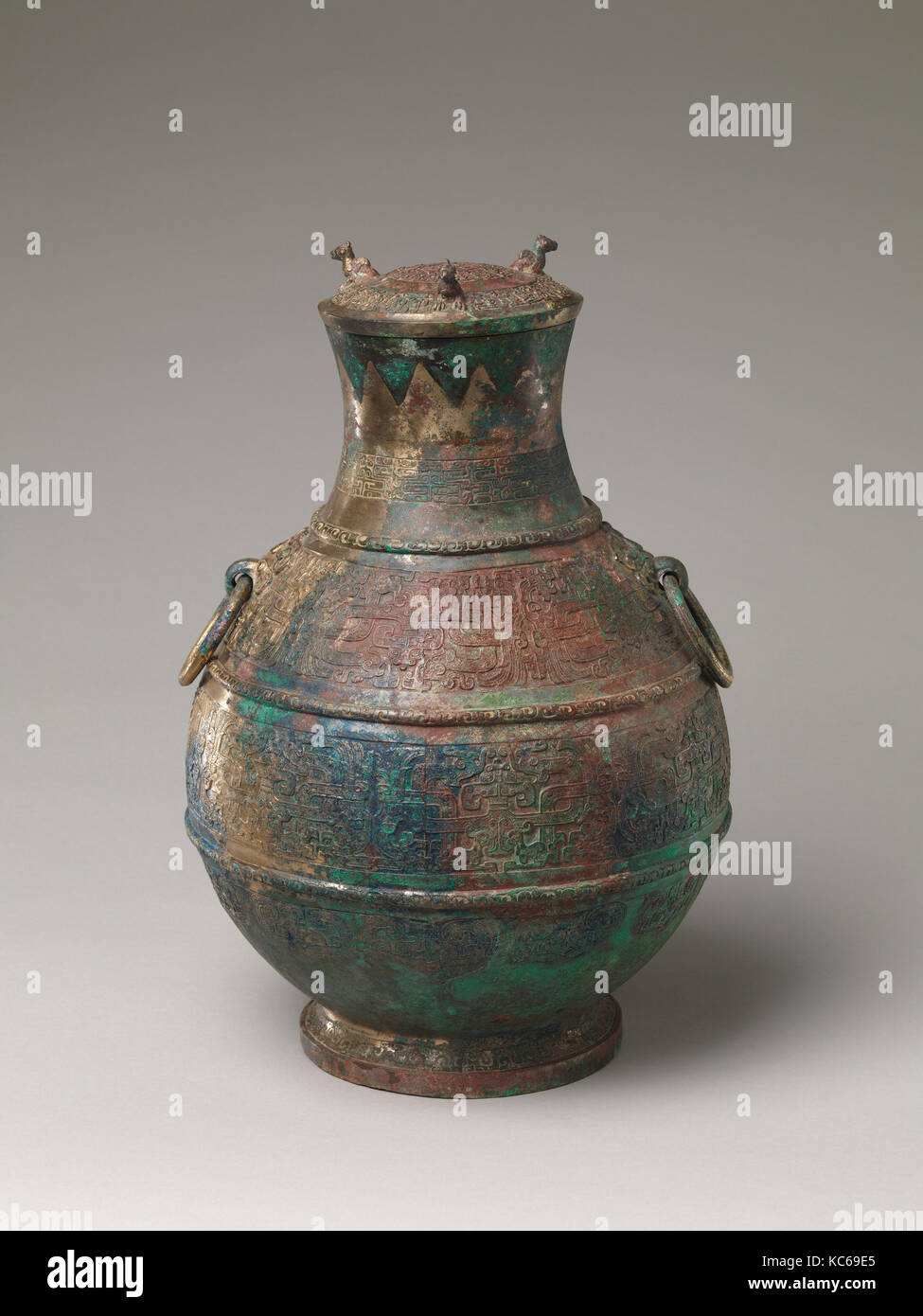 春秋 嵌紅銅青銅壺, Vino contenitore (HU), agli inizi del V secolo A.C. Foto Stock