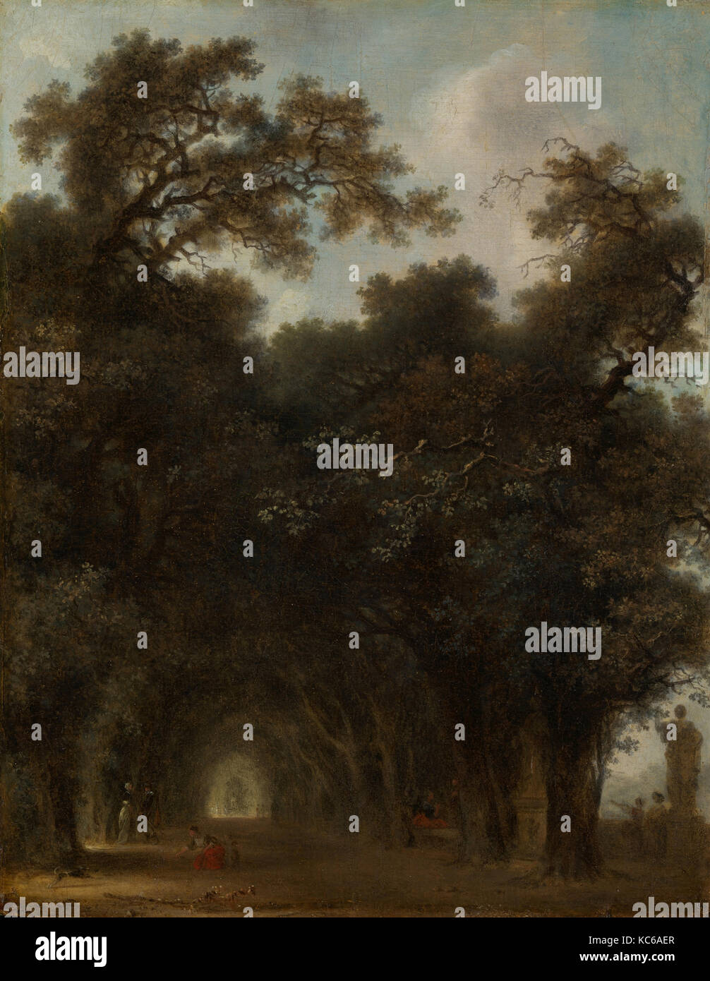 Un viale ombreggiato, ca. 1775, Olio su legno, 11 1/2 x 9 1/2 in. (29,2 x 24,1 cm), dipinti, Jean Honoré Fragonard (francese, Grasse Foto Stock