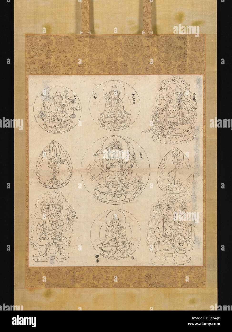 愛染曼荼羅, Aizen Mandala, periodo Heian (794-1185), Kashō 2 (1107), Giappone, appeso a scorrimento, inchiostro su carta, Immagine: 23 × 21. (58,4 × 5 Foto Stock