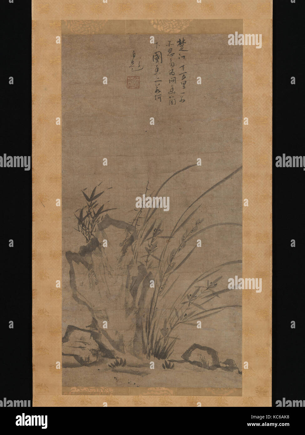 蘭竹図, orchidee, bambù, rovi e rocce, Tesshū Tokusai, metà del XIV secolo Foto Stock