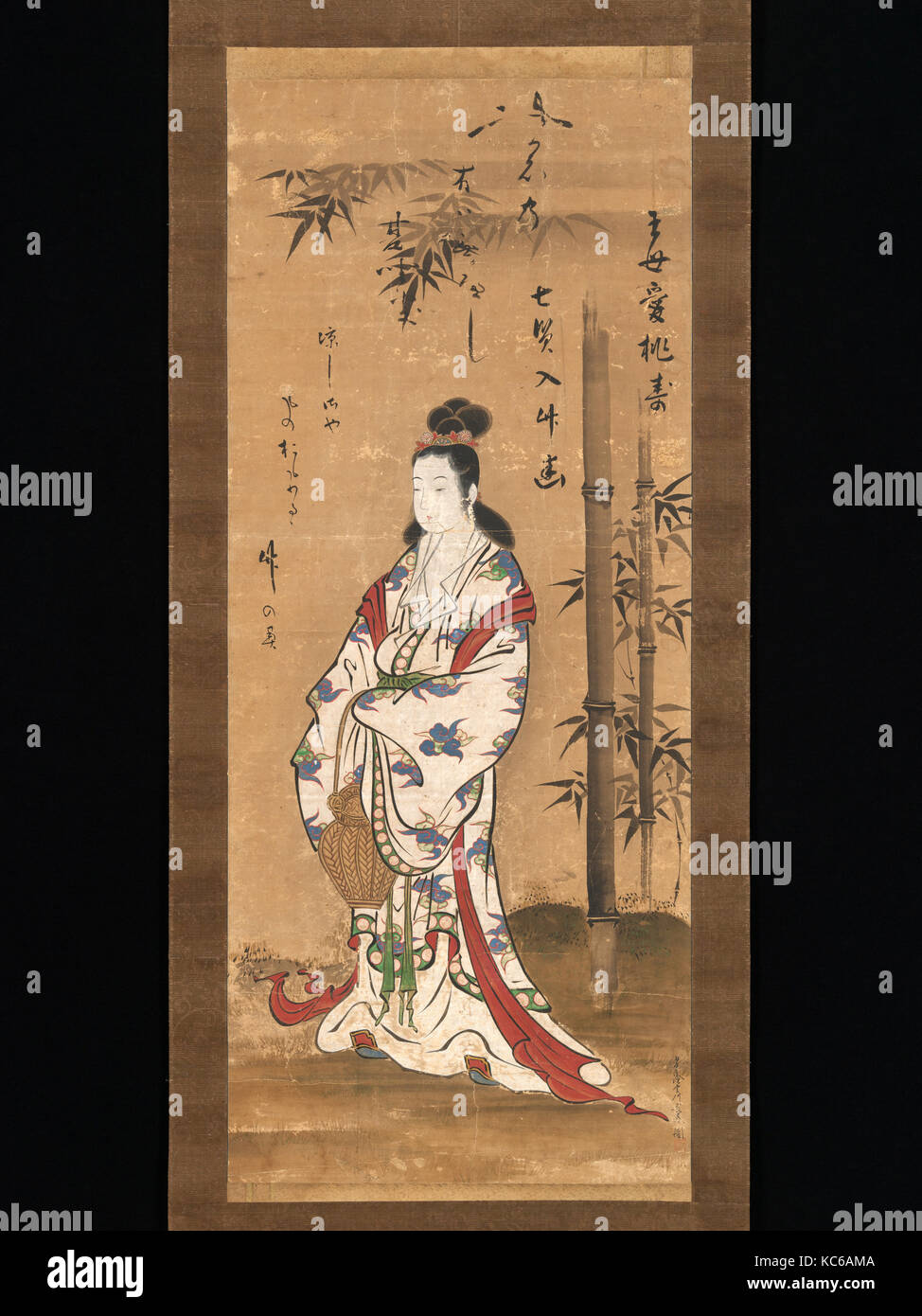 Di Kannon Gyoran, periodo Edo (1615-1868), Giappone, appeso a scorrimento, inchiostro e colore su carta, Immagine: 49 3/4 × 20 7/8 in. (126,4 × 53 cm Foto Stock