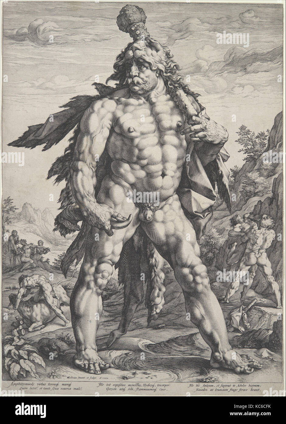 Il grande Hercules, 1589, incisione, 21 7/8 x 15 7/8 in. (55,5 x 40,4 cm), stampe, Hendrick Goltzius (Netherlandish, Mühlbracht Foto Stock