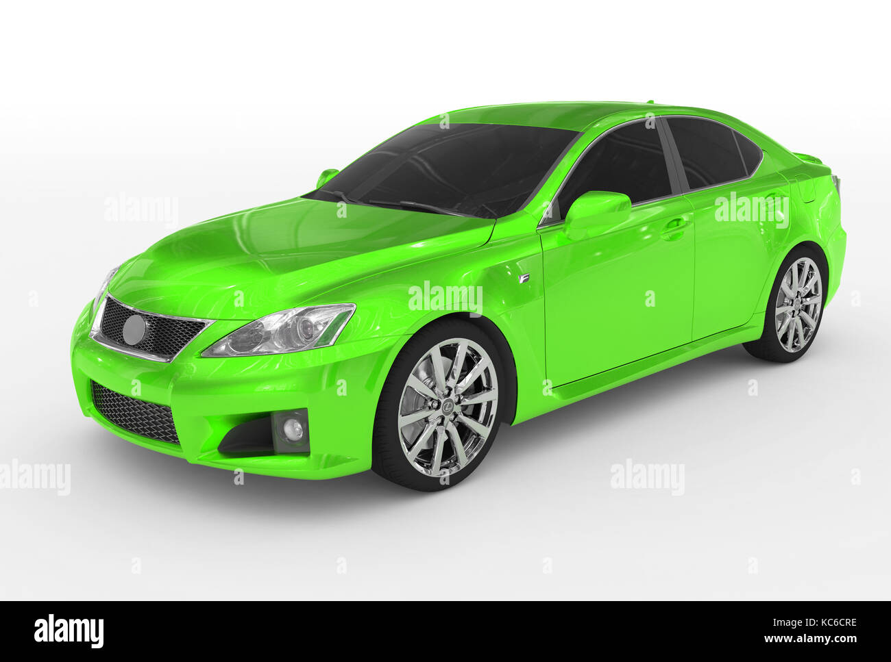 Auto isolato su bianco - vernice verde, vetro colorato - anteriore - Vista lato sinistro - il rendering 3D Foto Stock