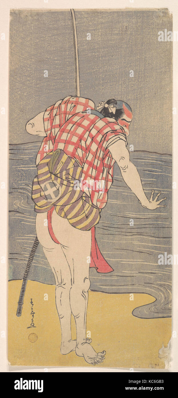 L'attore Otani Hiroemon III come uomo pronto a guadare in mare con una lunga spada, Katsukawa Shunshō, ca. 1775 Foto Stock