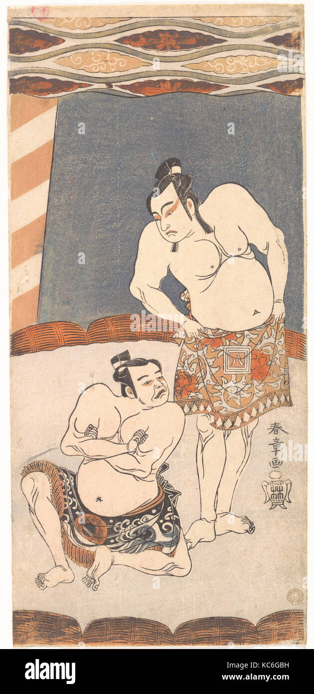 La seconda Ichikawa Yaozo come un lottatore in piedi in un'Arena, Katsukawa Shunshō, 1770 Foto Stock