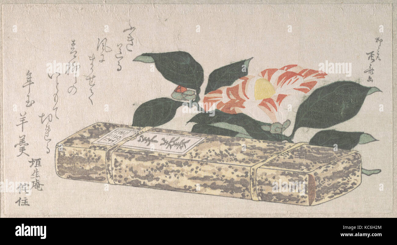 Camellia Flower e Yokan (una sorta di bean jelly) avvolto in pelle di bambù, Ryūryūkyo Shinsai, 1811 Foto Stock