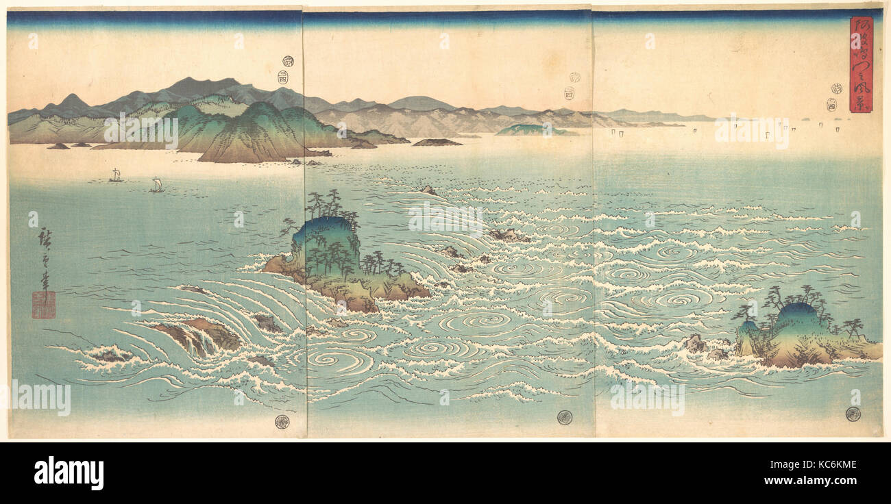 L'Awa no Naruto, 雪月花 阿波鳴門之風景, i mulinelli di Awa, Utagawa Hiroshige, 1857 Foto Stock