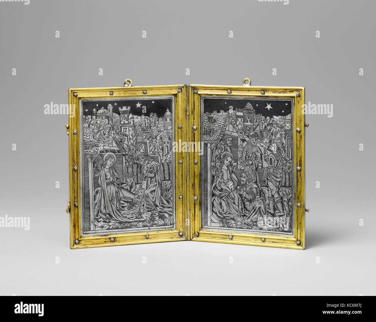 Dittico devozionali con la Natività e adorazione, ca. 1500 Foto Stock