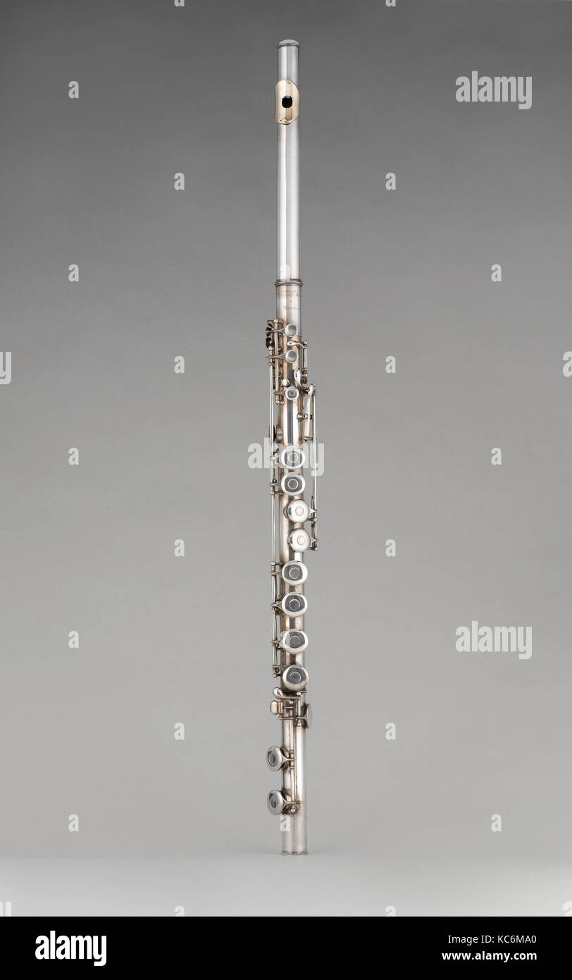 Flauto in sol, ca. 1880, Monaco di Baviera, Germania, Tedesco, argento, oro, L. 84,8 cm (33 3/8 in.), Aerophone-Blow foro-side-soffiato flauto Foto Stock