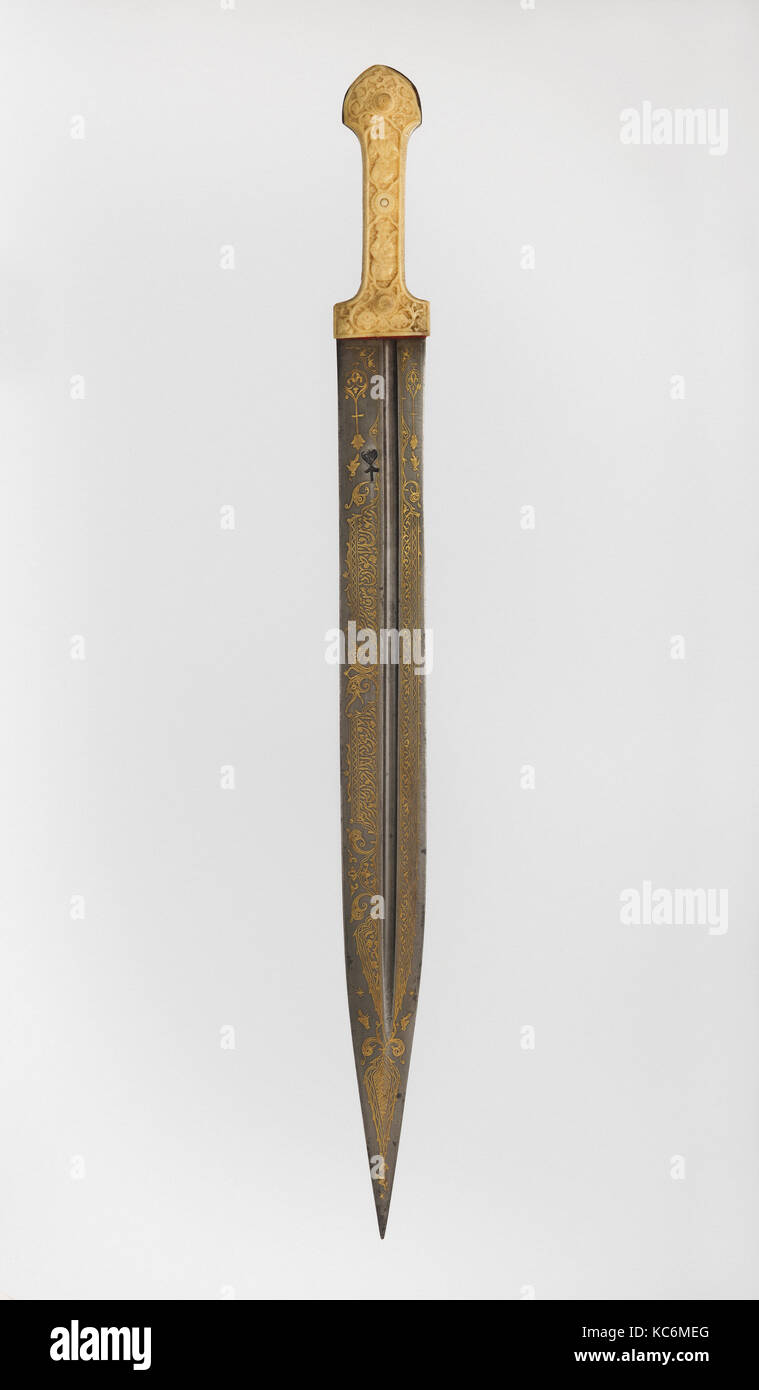 Pugnale, XVIII-XIX secolo, Circassian Il, acciaio, ottone, avorio, L. 23 3/4 in. (60,3 cm); W. 1 15/16 in. (4,9 cm); Wt. 1 lb. 3.9 oz Foto Stock