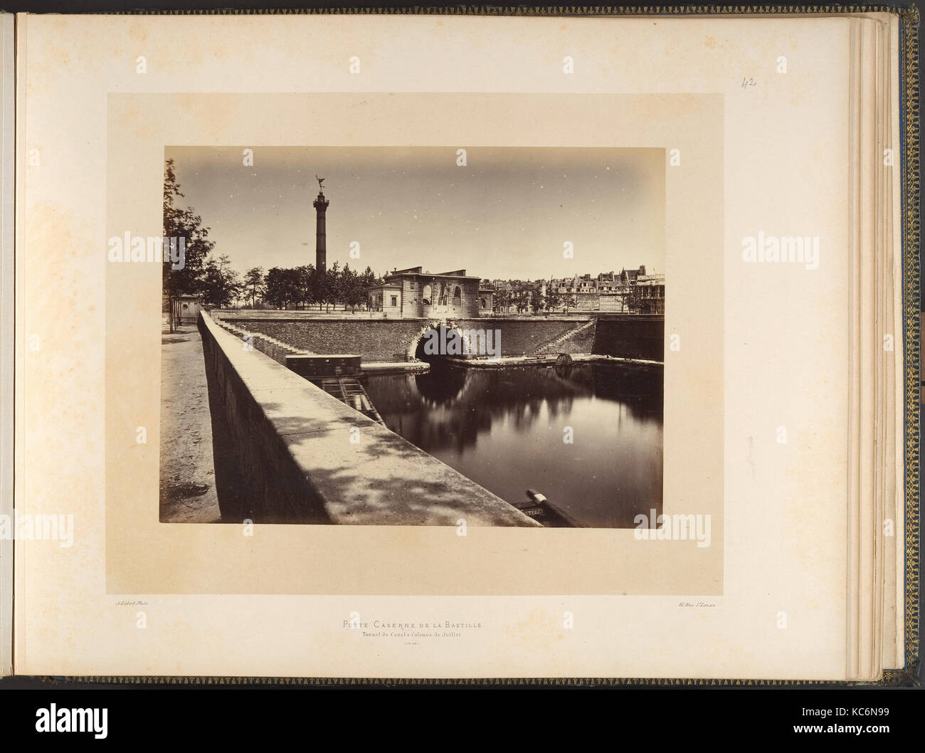 Caserma Post, Place de la Bastille; Canal Tunnel e Colonna di Luglio, Alphonse J. Liébert, 1871 Foto Stock