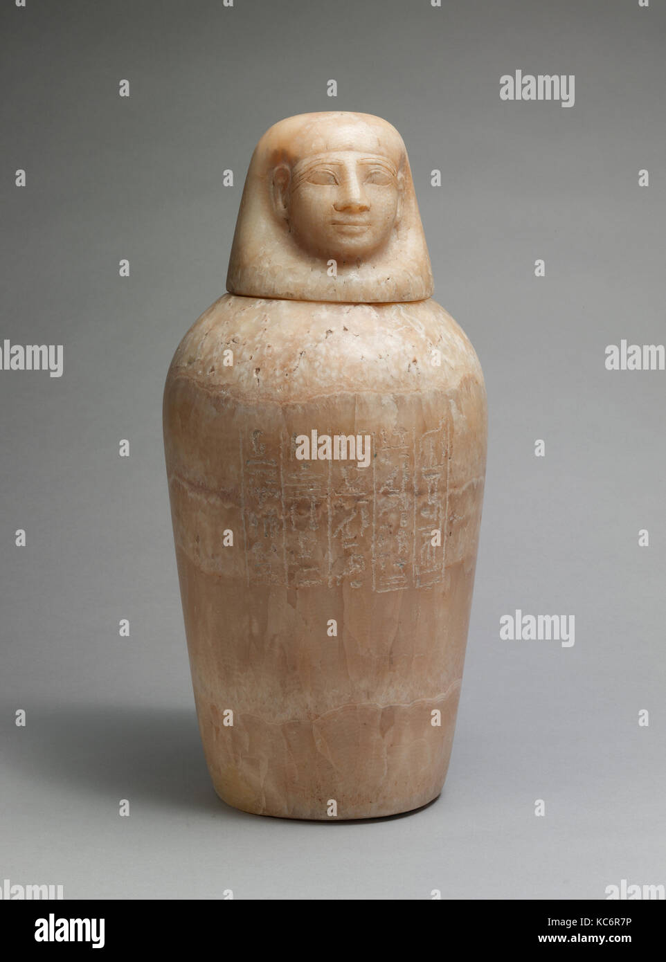 Vaso canopi di Minmose, Nuovo Regno, probabilmente a metà Dynasty 18, ca. 1450-1400 A.C., dall'Egitto, travertino (Alabastro egizio Foto Stock