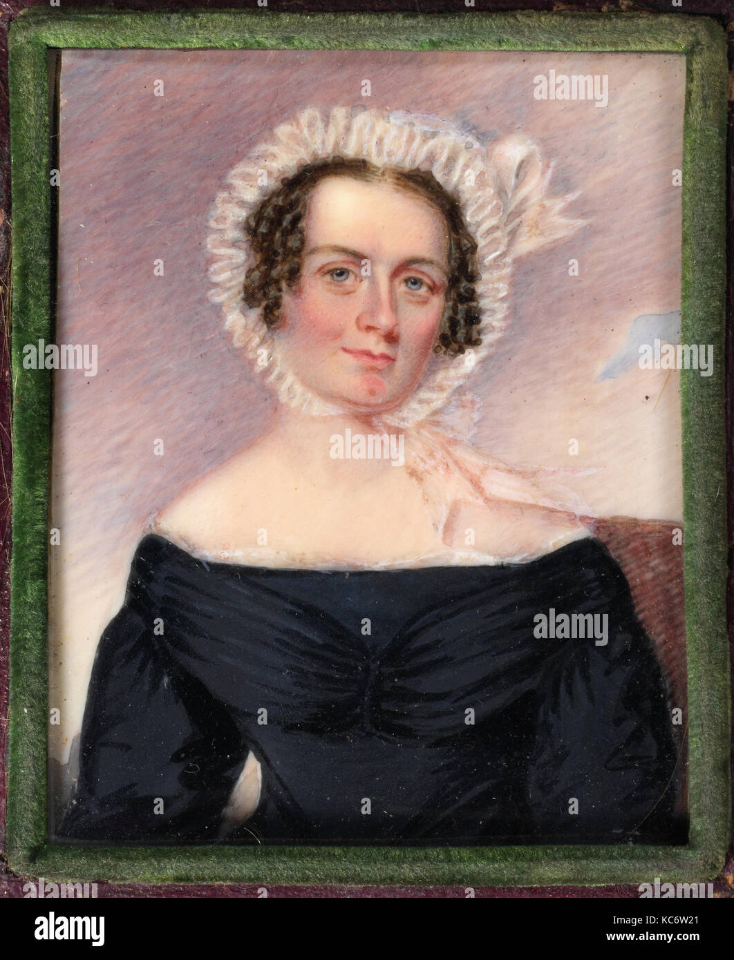 Ritratto di una dama, 1837, realizzato in Stati Uniti, acquerello su avorio, 2 1/4 x 1 7/8 in. (5,7 x 4,8 cm), dipinti, Samuel Foto Stock