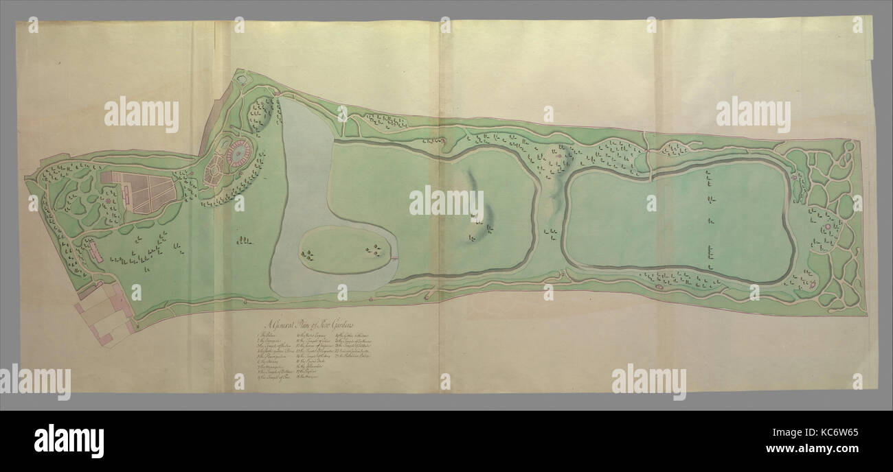 Piano generale dei Giardini di Kew, 1763, acquarello e inchiostro, foglio: 20 7/8 x 47 5/8 in. (53 x 121 cm), foglia 44 in William Foto Stock