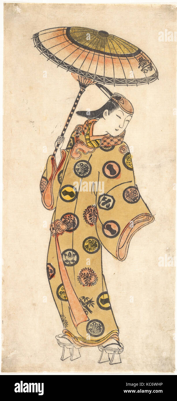 Un Dandy di più che discutibile la morale a passeggiare in un giorno di freddo attribuita a Ishikawa Toyonobu, ca. 1728 Foto Stock