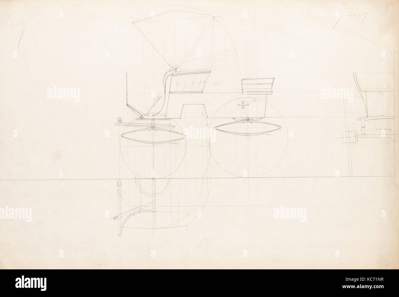 Phaeton Demi-Mail n. 4009, 1888, grafite, foglio: 13 1/2 x 21 3/4 in. (34,3 x 55,2 cm), disegni, Brewster & Azienda Storia Foto Stock