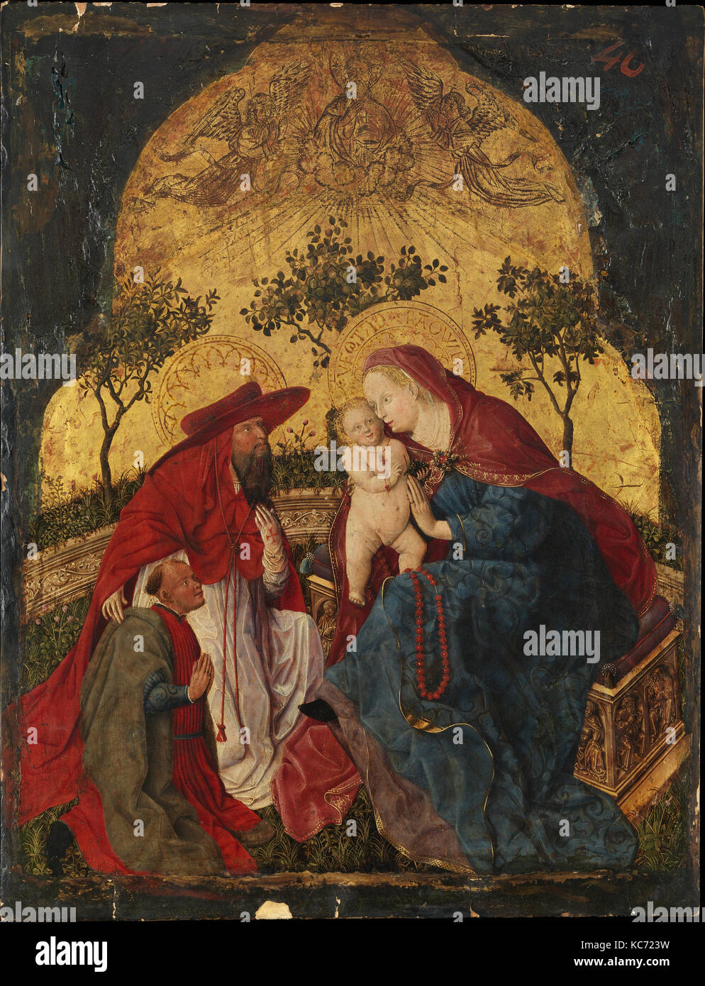 Vergine con Bambino e un donatore presentato da San Girolamo, maestro del Monaco di Baviera bavarese pannelli, ca. 1450 Foto Stock