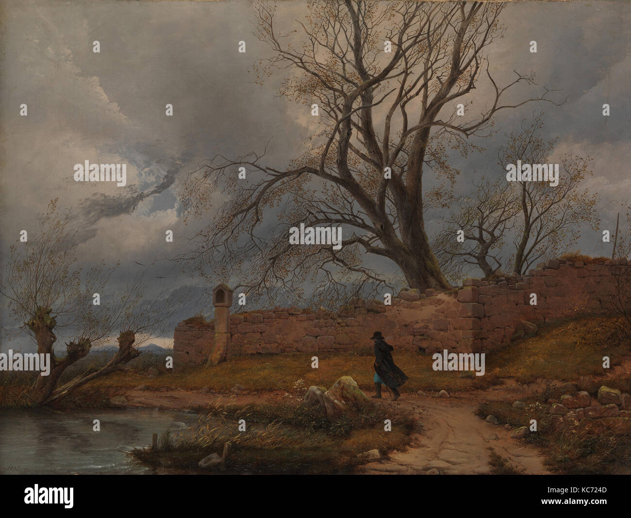 Vagabondo nella tempesta, 1835, olio su tela, 16 3/4 x 22 1/4 in. (42,5 x 56,5 cm), dipinti, Julius von Leypold (tedesco, Dresden Foto Stock