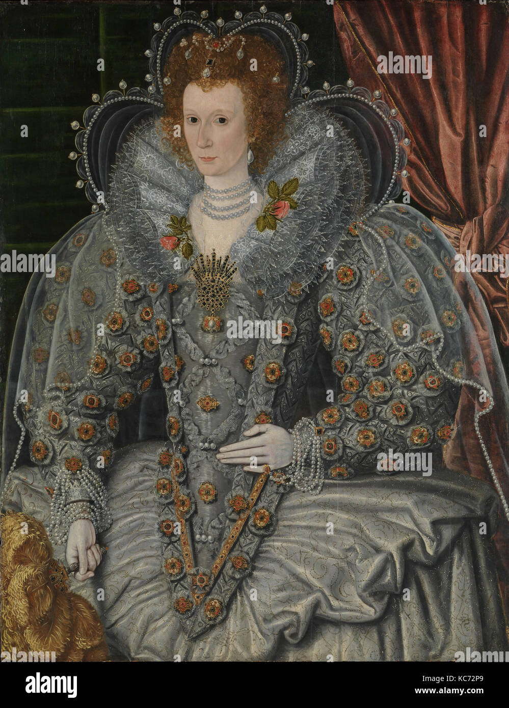 Ritratto di una donna, ca. 1600, Olio su legno, 44 1/2 x 34 3/4 in. (113 x 88,3 cm), dipinti, pittore inglese (ca. 1600 Foto Stock